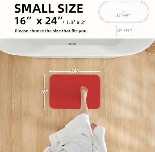 TYUU Thin Bath Mat, Small Christmas Bathroom Rugs Non Slip, 16x24 Red