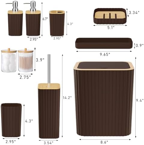 XLHOMO Bathroom Set - Elegant Brown Bathroom Set, 10PC Brown Bathroom Accessories Set, Bathroom Sets with Toilet Brush, Bathroom Trash Can