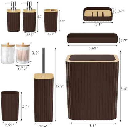 XLHOMO Bathroom Set - Elegant Brown Bathroom Set, 10PC Brown Bathroom Accessories Set, Bathroom Sets with Toilet Brush, Bathroom Trash Can