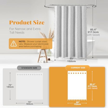 BTTN 60 x 84 Boho Linen Heavy Duty Cloth Shower Curtain Set, Grey/Gray