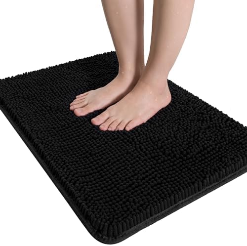 LOCHAS Luxury Bathroom Rug Shaggy Bath Mat 20 x 32 Inch, Black