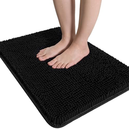 LOCHAS Luxury Bathroom Rug Shaggy Bath Mat 20 x 32 Inch, Black