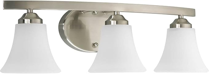 Progress Lighting P2010-09 Adorn Etched Glass Traditional Bath Vanity Light, 21.5 in x 7.5 in x 6.625 in, 3-Light, Brushed Nickel