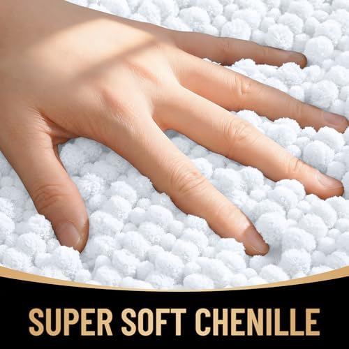 OLANLY Thick Chenille Bathroom Runner Rugs 70x24, Absorbent Bath Mat, White