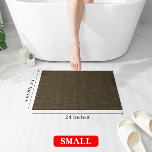 chakme Bathroom Rugs Mat 24x17, Ultra Thin Non Slip Bath Mat Small Quick Dry Absorbent Bath Mat for Bathroom Floor, (Brown, 24"x17")