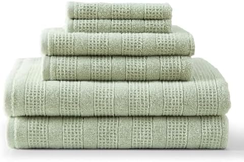 Martha Stewart - Bath Towels, Soft & Absorbent 100% Cotton Towels, Solid 500 GSM, 6-Piece Bathroom Towel Set with Textured Weave (Bedford Cottage Green)