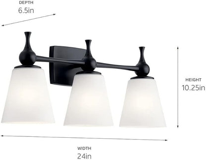 Kichler Cosabella 24 Inch 3 Light Vanity Light with Satin Etched Case Opal in Black