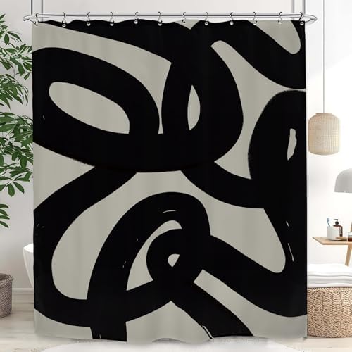 Abstract Black Minimalist Modern Neutral Line Geometric Shower Curtain