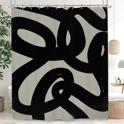 Abstract Black Minimalist Modern Neutral Line Geometric Shower Curtain