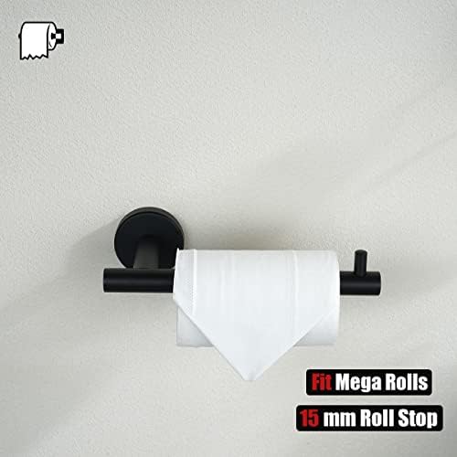 JQK Black Toilet Paper Holder, 5 Inch 304 Stainless Steel Thick 0.8mm Tissue Paper Dispenser, Matte Black Wall Mount 2 Pack, TPH100-PB-P2