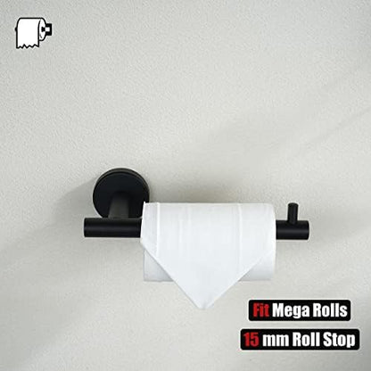 JQK Black Toilet Paper Holder, 5 Inch 304 Stainless Steel Thick 0.8mm Tissue Paper Dispenser, Matte Black Wall Mount 2 Pack, TPH100-PB-P2