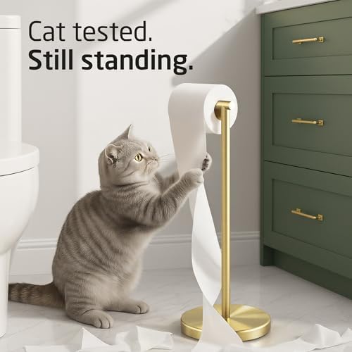 KES Gold Toilet Paper Holder Free Standing SUS 304 Stainless Steel Rustproof Pedestal Lavatory Tissue Roll Holder Floor Stand Modern Brushed Gold Finish, BPH283S1-BZ