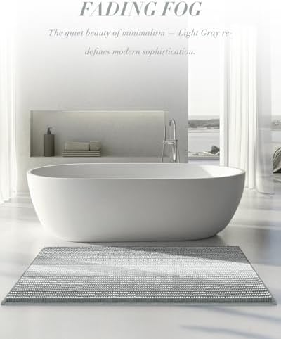 BSICPRO Large Chenille Bathroom Rugs, 24x43 Striped Bath Mats, Light Gray