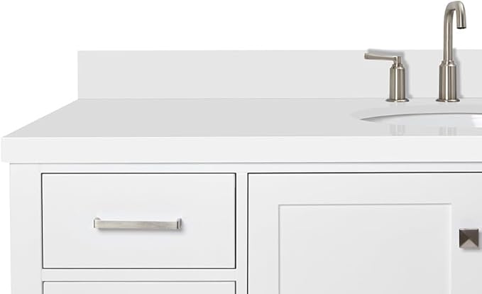 ARIEL Cambridge 60-inch Bathroom Vanity with Sink,Solid Wood, 1.5-inch Pure White Quartz Countertop & Backsplash, Single Oval Porcelain Sink, 2 Soft Closing Doors, 9 Dovetail Drawers, White