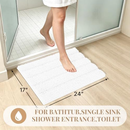 Bcoimo Small Bath Rug Mat,Chenille Extra Soft White Bathhroom Mats for Tub