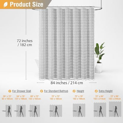 BTTN 84x72 Boho Farmhouse Linen Heavy Duty Shower Curtain Set, Gray/Grey