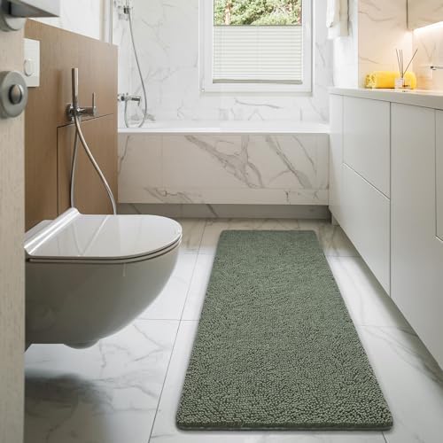 LOCHAS Luxury Bathroom Rug Shaggy Bath Mat 48 x 17 Inch, Sage Green