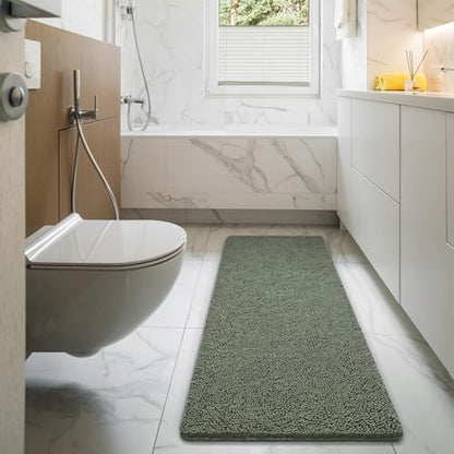 LOCHAS Luxury Bathroom Rug Shaggy Bath Mat 48 x 17 Inch, Sage Green