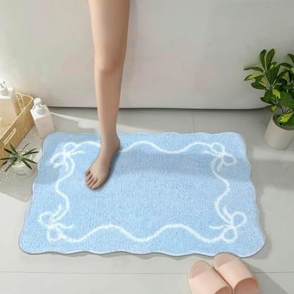 Mocsicka Blue Bow Bath Mat Cute Bow Bathroom Rug Super Soft Absorbent Bathroom Rugs Non Slip Bath Mat Machine Washable Rug for Bathrooms 20x32 inches (Blue, 50x80cm)