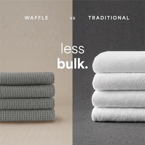 S&T INC. Aura Waffle Bath Towels, 4 Pack, 30" x 60", Grey