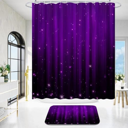Yddsky 4 Pcs Luxury Purple Black Shower Curtain Set with Rugs Bathroom Set