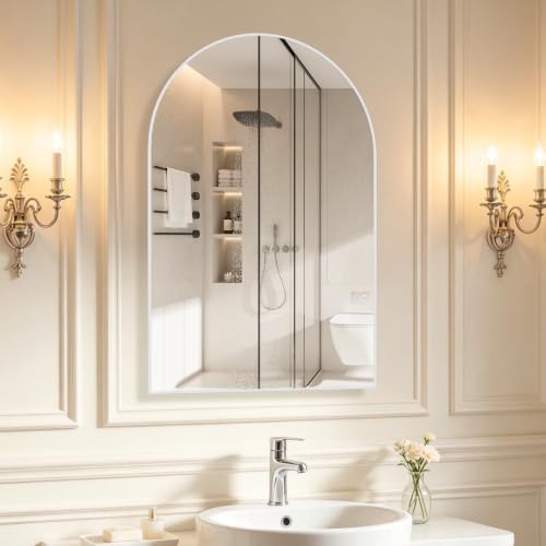 Arched Wall Mirror for Bathroom, 20"x30" Arched Mirror Wall Mounted Mirror with Metal Frame, White Vanity Mirror Decor for Mantle, Bedroom, Entryway, Living Room
