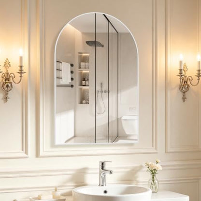 Arched Wall Mirror for Bathroom, 20"x30" Arched Mirror Wall Mounted Mirror with Metal Frame, White Vanity Mirror Decor for Mantle, Bedroom, Entryway, Living Room