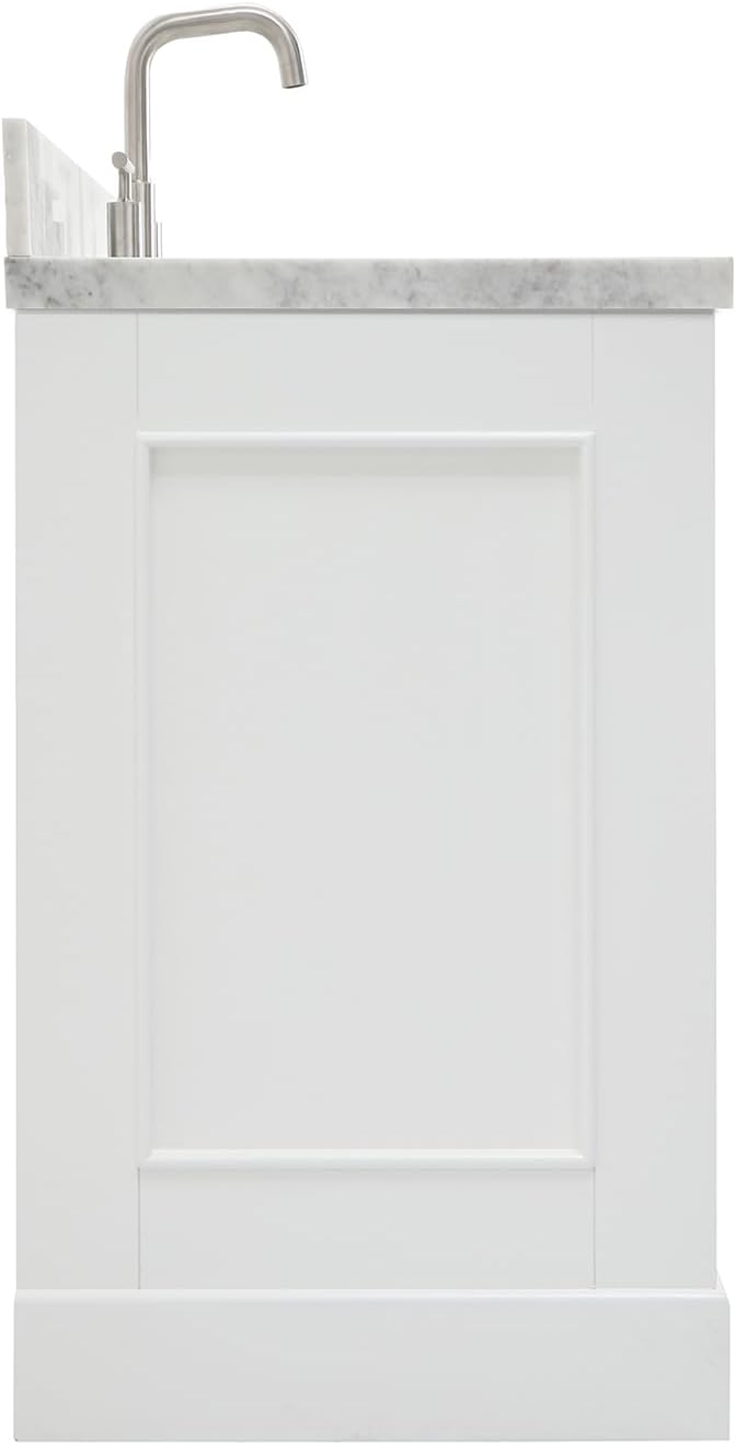 Langford 48-inch White Bathroom Vanity with Center Rectangle Single Sink, Italian Carrara Marble Countertop & Backsplash, Solid Wood Frame, Soft-Closing & Dovetail Drawers