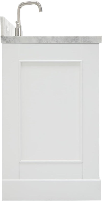Langford 48-inch White Bathroom Vanity with Center Rectangle Single Sink, Italian Carrara Marble Countertop & Backsplash, Solid Wood Frame, Soft-Closing & Dovetail Drawers