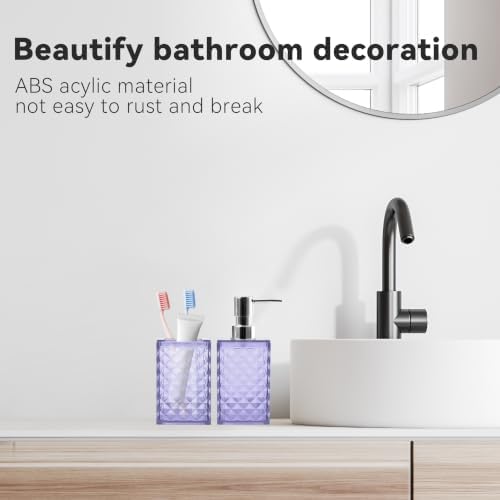 2 PCS Bathroom Accessory Set, Purple Soap Dispenser and Toothbrush Holder