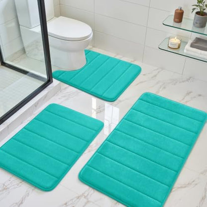 BYSURE Light Teal Memory Foam Bathroom Rug Set 3 Piece