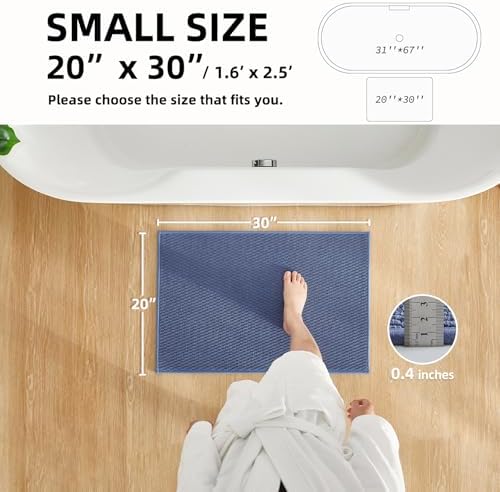 TYUU Bathroom Rugs Non Slip Washable, Super Absorbent Thin Bath Mat Small Quick Dry Low Pile Bathroom Rug, Denim Blue 20"x30"