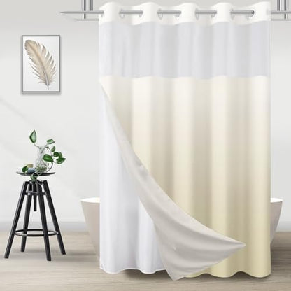 No Hook Shower Curtain and Liner Set for Bathroom, Cream, 71" x 74"