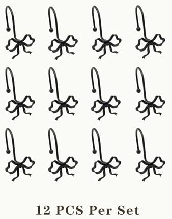 Black Bow Shower Curtain Hooks, 12 Pack Gothic Coquette Bathroom Decor, Decorative Metal Rust Proof Shower Curtain Rings for Dark Feminine, Vintage & Cute Bathroom Aesthetic