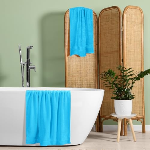 Belizzi Home Cotton 2 Pack Oversized Bath Towel Set 28x55 inches, Large Bath Towels, Ultra Absorbant Compact Quickdry & Lightweight Towel, Ideal for Gym Travel Camp Pool - Turquoise Blue