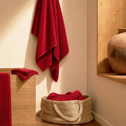 6 Piece Bath Towel Set, 40"x80" Oversized Bath Sheets, Red