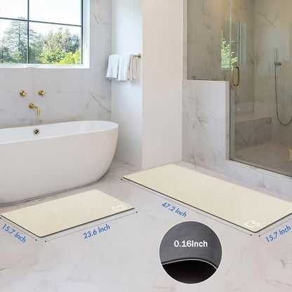 RUERYA Bathroom Rugs and Mats Set 2 Piece Diatomaceous Earth Bath Mat,Beige