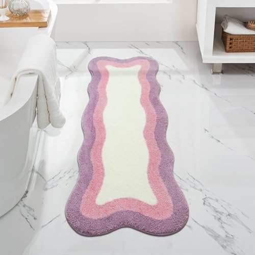 HAOCOO Bathroom Runner Rug, 18x47 inch, Microfiber Luxury Soft Non Slip Washable, Room Decor Aesthetic Long Rug for Indoor Doormat Tub Bedside Decor