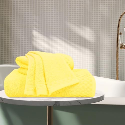 MyOwn Ultra Soft 3 Pack Cotton Towel Set, Contains a Bath Towels 28x55 inch, a Hand Towels 16x24 inch & a Wash Coths 12x12 inch, Ideal Everyday use, Compact & Lightweight - Lime Yellow