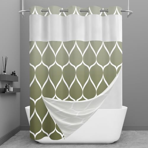 Yiatn Ombre Sage Green Shower Curtain with Snap-in Liner, 71 x 74 Inch