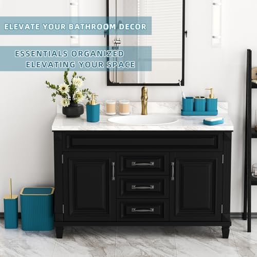 XLHOMO Bathroom Accessories Set - Gorgeous Bathroom Set, 10PC Teal Bathroom Accessory Set, Toilet Brush, Trash Can, Qtip Holder Dispenser & Soap Dispenser