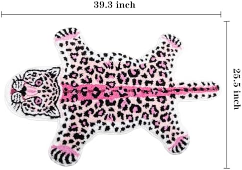 Pink Leopard Bath Mat Non Slip Absorbent Cartoon Rugs 39.3x25.5in