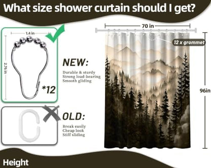 Dark Brown Forest Extra Long Shower Curtain, Tall 72X96 in, Mountain