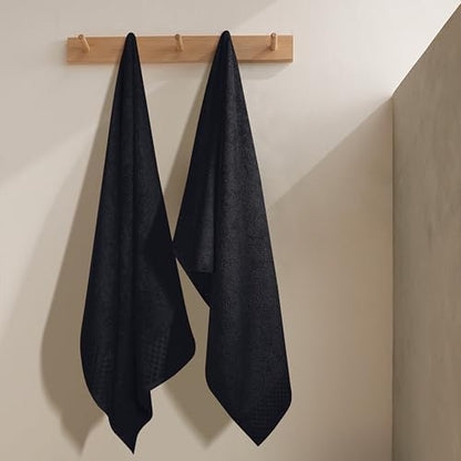 MyOwn Ultra Soft 2 Pack Oversized Bath Towel Set 28x55 inches, Cotton Large Bath Towels, Highly Absorbant Compact Quickdry & Lightweight Towel, Ideal for Gym Travel Camp Pool - Black