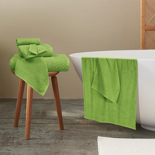 MyOwn Premium Cotton 6 Pack Towel Set for Bathroom, Contains 2 Bath Towels 28x55 inch, 2 Hand Towels 16x24 inch & 2 Wash Coths 12x12 inch, Ideal Everyday use, Compact & Lightweight - Kiwi Green