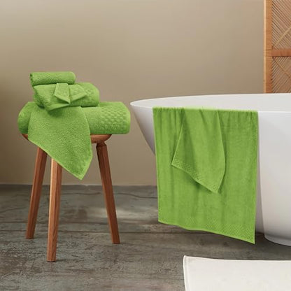 MyOwn Premium Cotton 6 Pack Towel Set for Bathroom, Contains 2 Bath Towels 28x55 inch, 2 Hand Towels 16x24 inch & 2 Wash Coths 12x12 inch, Ideal Everyday use, Compact & Lightweight - Kiwi Green
