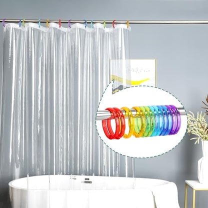 Colorful Shower Curtain Hooks - 12 Pcs Circular Plastic Shower Curtain Rings for Bathroom - O Shaped Transparent Rainbow Color Shower Hooks Rings for Shower Curtain Rod