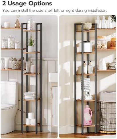 HOOBRO Over The Toilet Storage Rack, 8-Tier Bathroom Organizer Over Toilet Shelf | freestanding Over the Toilet Storage for Toilet Paper Holder,Space Saver, Rustic Brown and Black BF86TS01
