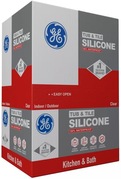 GE Tub and Tile Silicone Caulk for Kitchen and Bathroom -100% Waterproof Silicone Paste, Excellent Flexibility, Shrink and Crack Resistant - 10oz Cartridge, Clear, Pack of 12