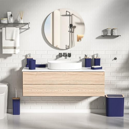 XLHOMO Bathroom Accessories Set - Elegant Blue Bathroom Set, 10PC Bathroom Accessory Set, Toilet Brush, Trash Can, Qtip Holder Dispenser & Soap Dispenser